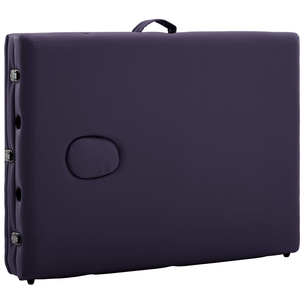 vidaXL Składany stół do masażu, 3-strefowy, aluminiowy, fioletowy