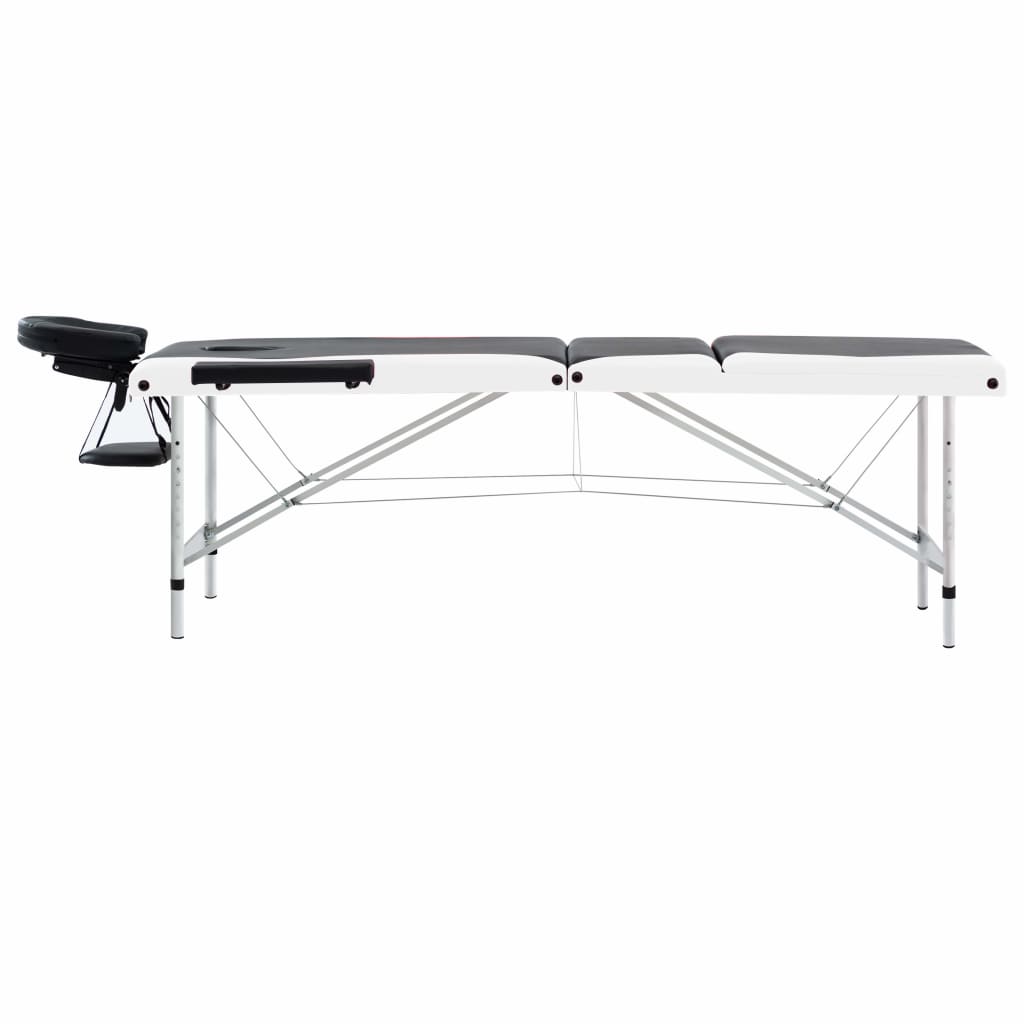 vidaXL Składany stół do masażu, 3-strefowy, aluminiowy, czarno-biały