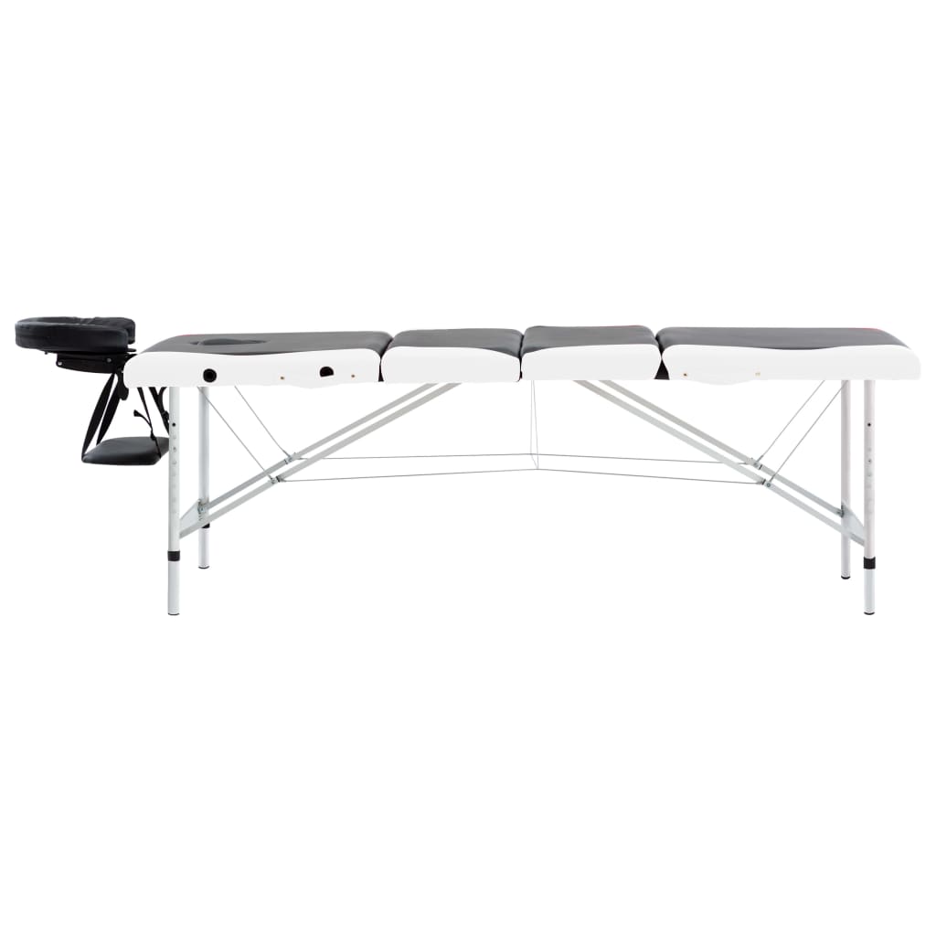 vidaXL Składany stół do masażu, 4-strefowy, aluminiowy, czarno-biały