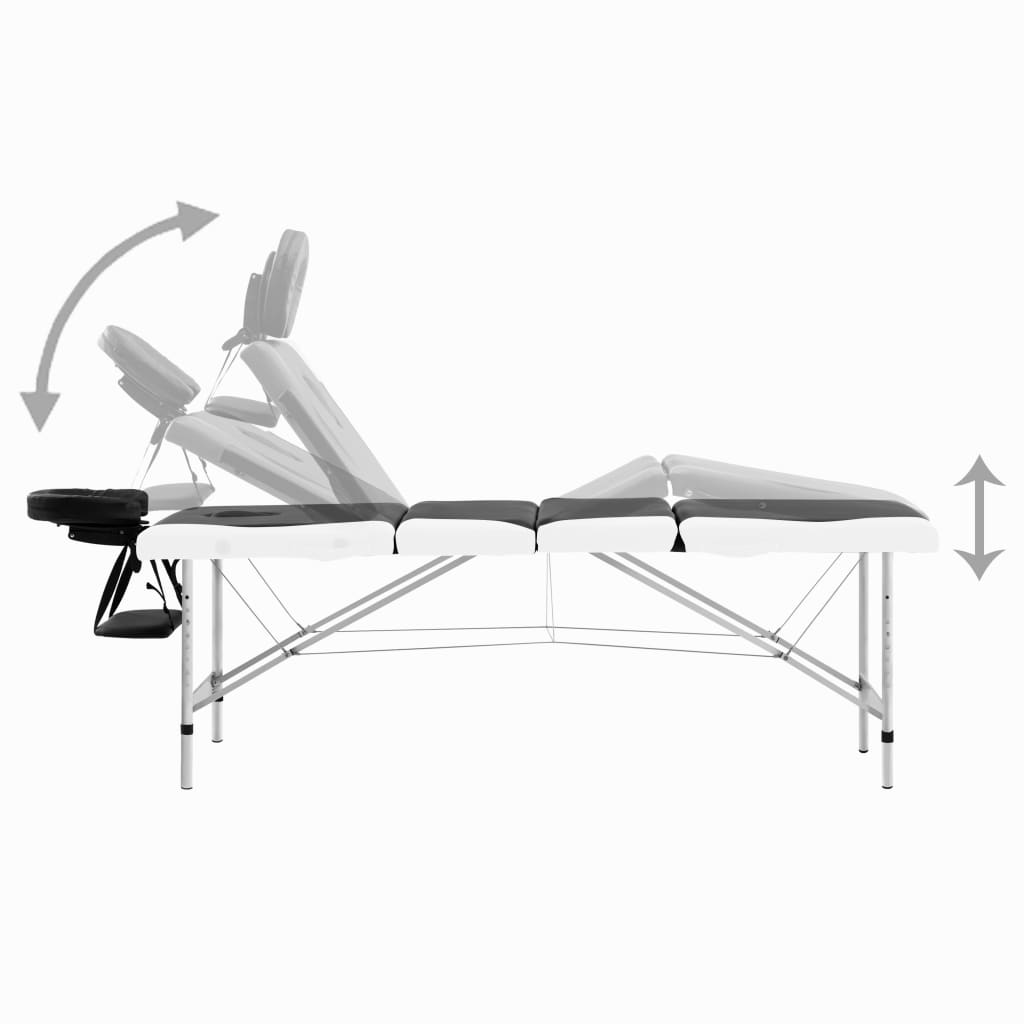 vidaXL Składany stół do masażu, 4-strefowy, aluminiowy, czarno-biały