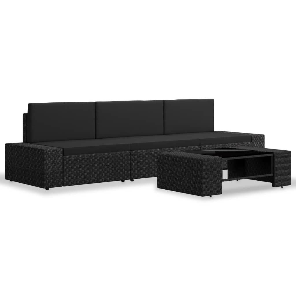 vidaXL 4-częściowy zestaw wypoczynkowy do ogrodu, rattan PE, czarny