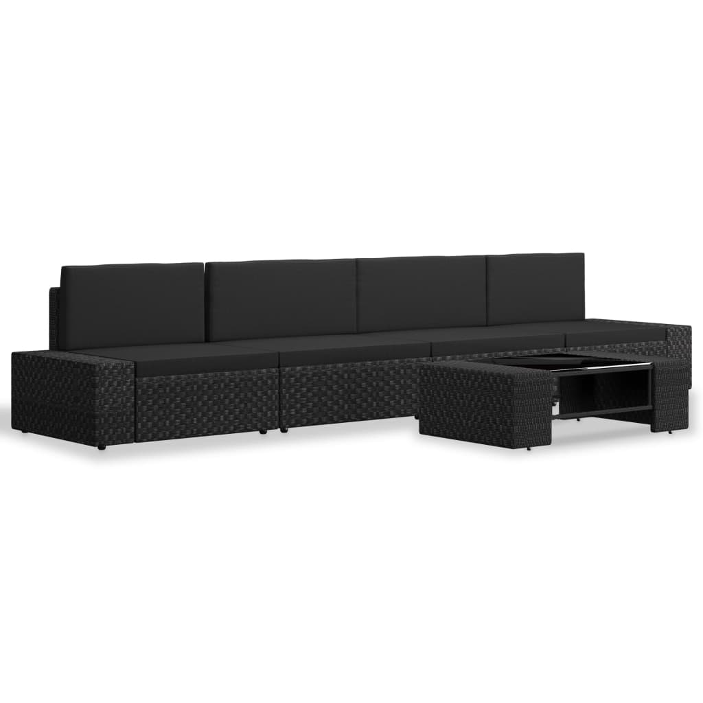 vidaXL 5-cz. zestaw wypoczynkowy do ogrodu, rattan PE, czarny
