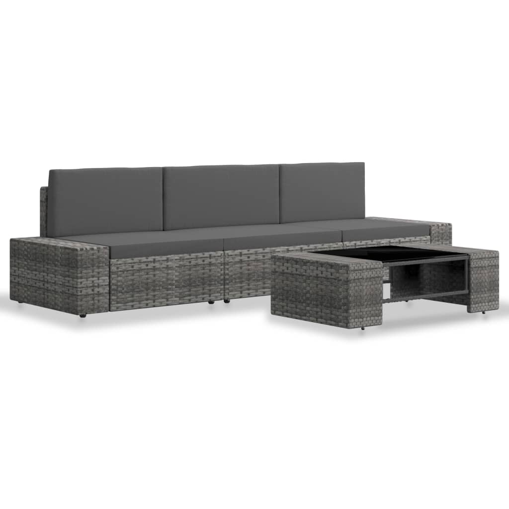 vidaXL 4-cz. zestaw wypoczynkowy do ogrodu, rattan PE, szary