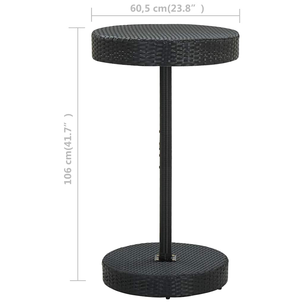 vidaXL Stolik ogrodowy, czarny, 60,5 x 106 cm, polirattan