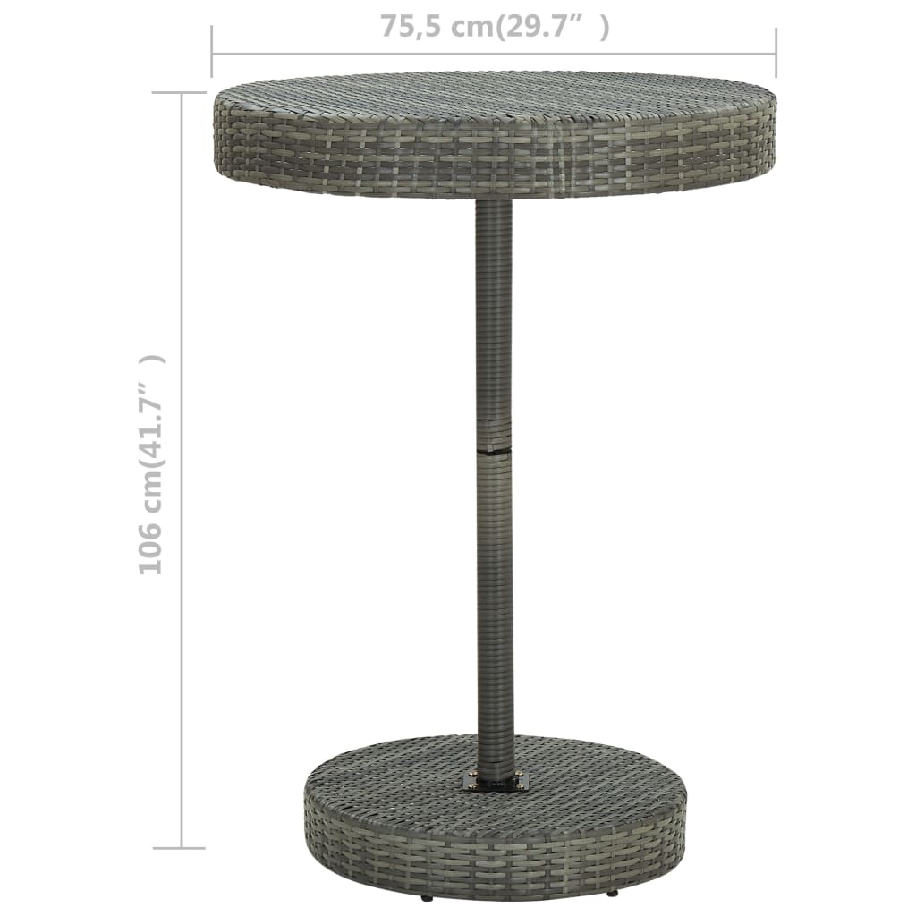 vidaXL Stolik ogrodowy, szary, 75,5 x 106 cm, polirattan