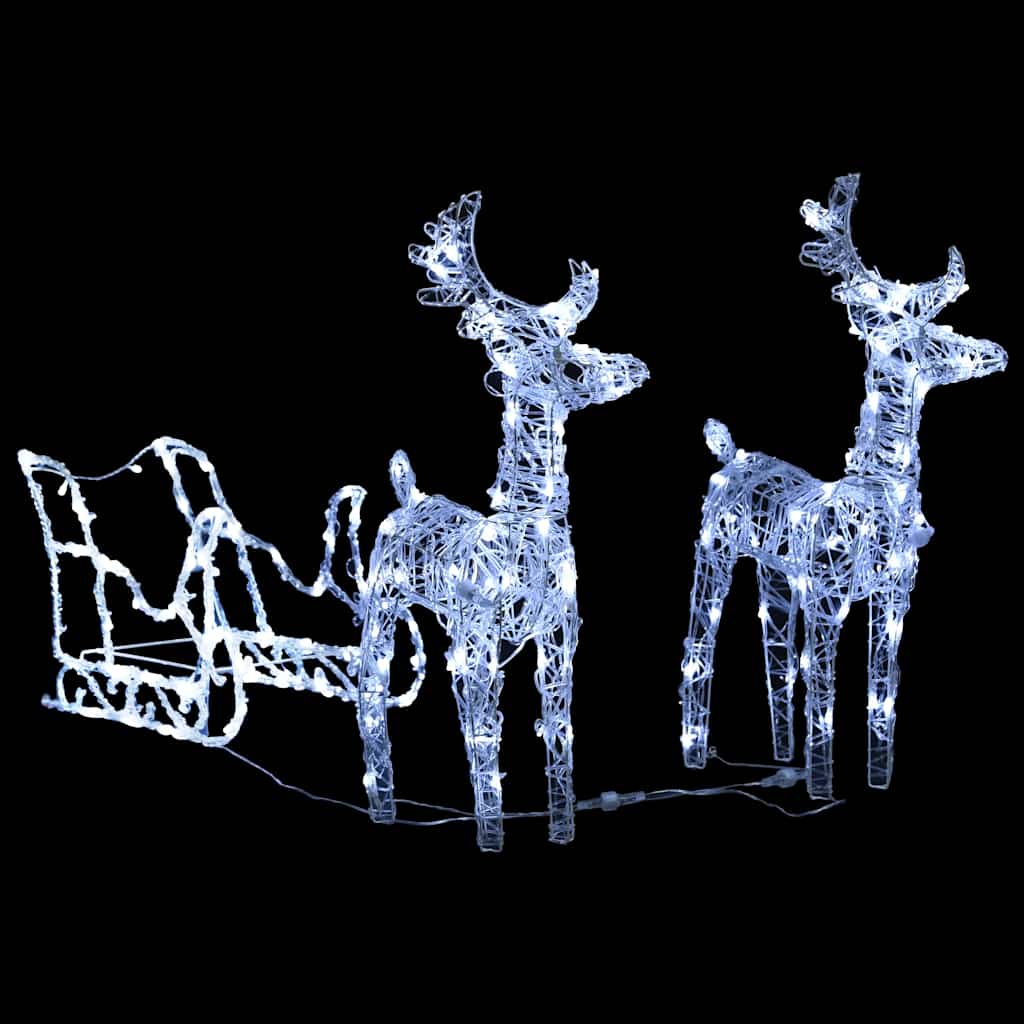 vidaXL Świąteczna dekoracja renifery z saniami, 160 diod LED, 130 cm