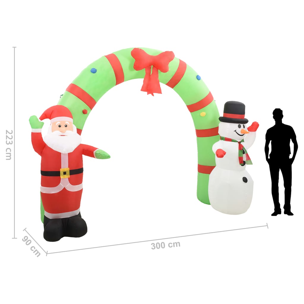 vidaXL Nadmuchiwana brama świąteczna, Mikołaj i bałwan, z LED, 223 cm
