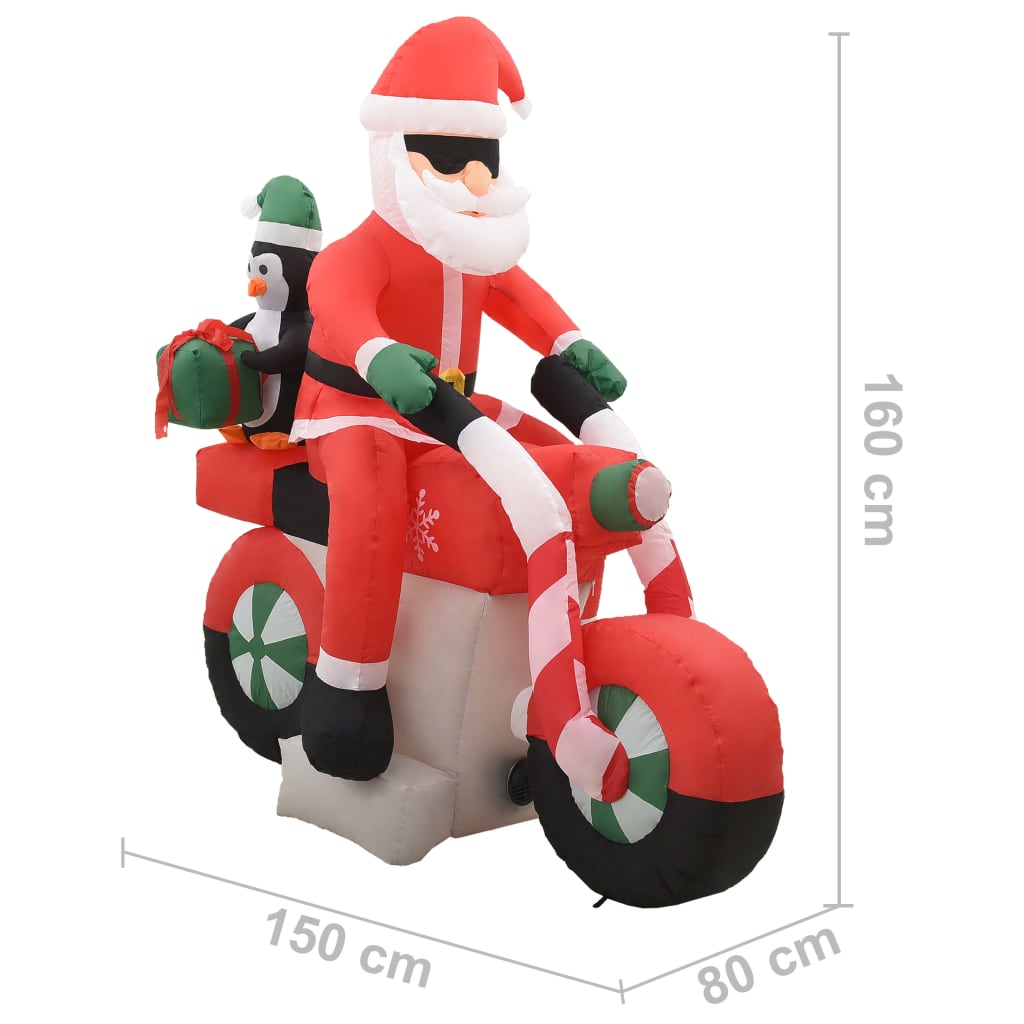 vidaXL Nadmuchiwany Święty Mikołaj na motocyklu, z LED, IP44, 160 cm
