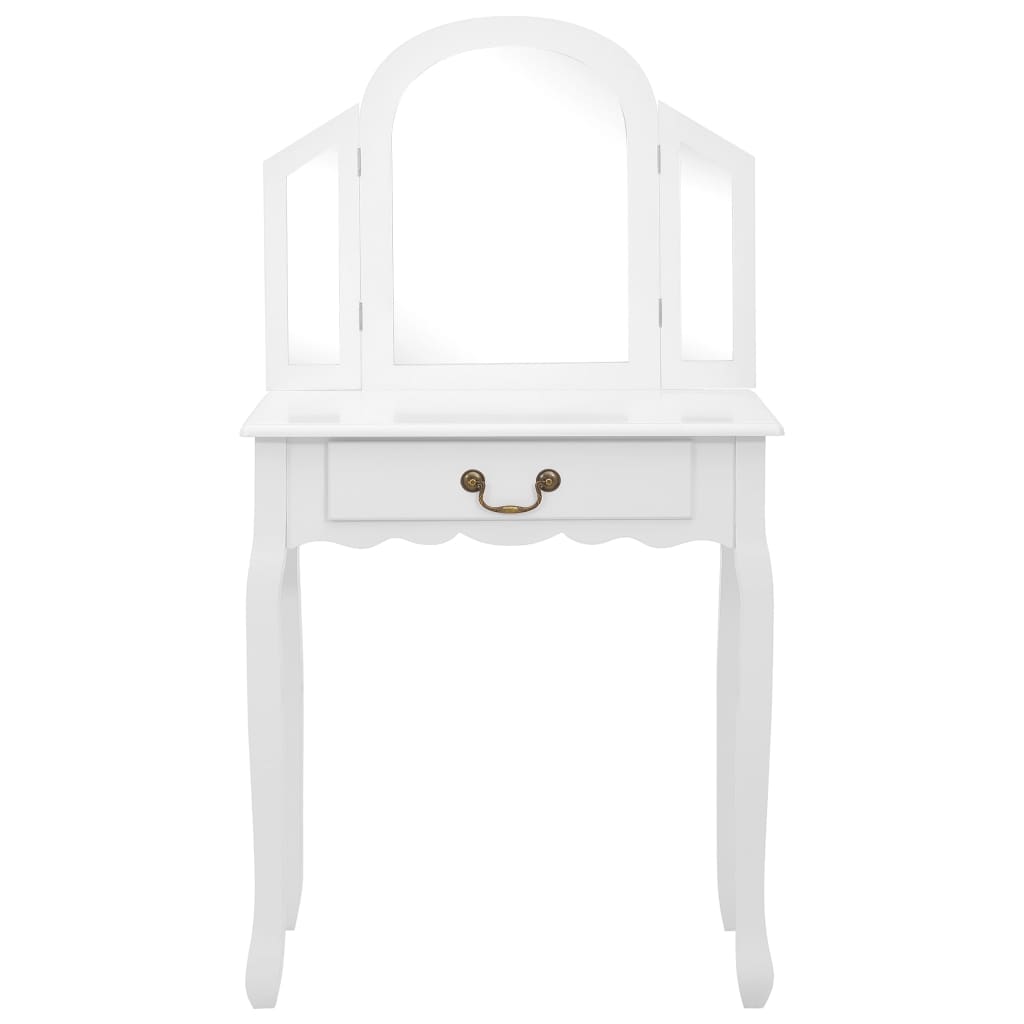 vidaXL Toaletka ze stołkiem, biała, 65x36x128 cm, drewno paulowni, MDF