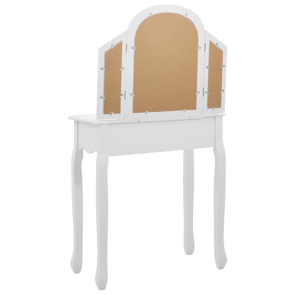vidaXL Toaletka ze stołkiem, biała, 65x36x128 cm, drewno paulowni, MDF
