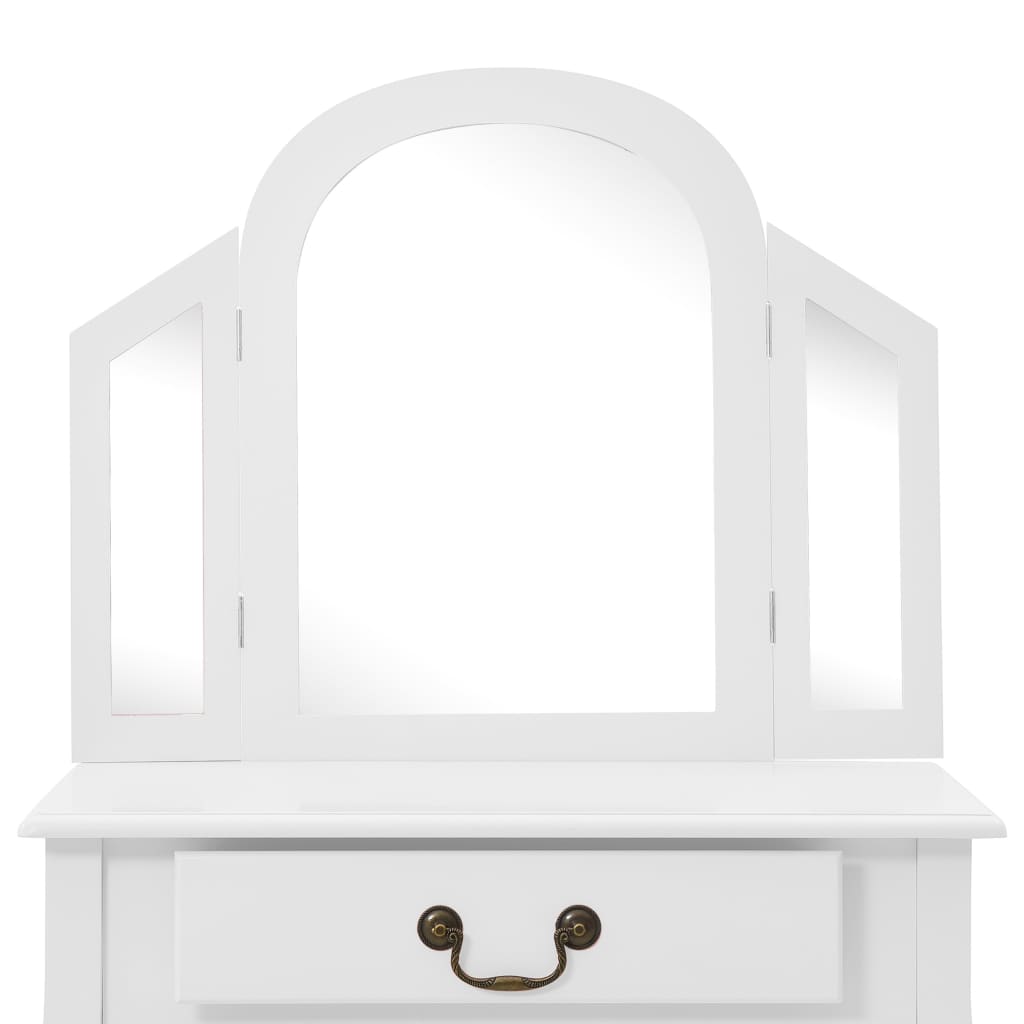 vidaXL Toaletka ze stołkiem, biała, 65x36x128 cm, drewno paulowni, MDF