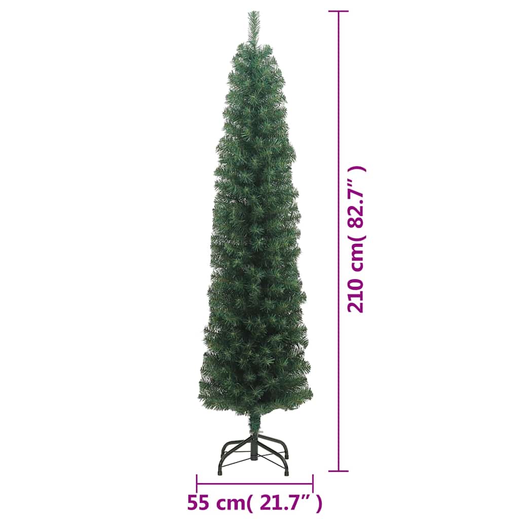 vidaXL Smukła sztuczna choinka ze stojakiem, zielona, 210 cm, PVC