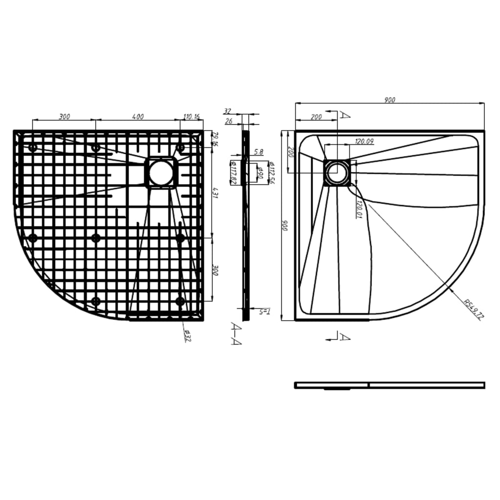 vidaXL Brodzik prysznicowy, SMC, czarny, 90 x 90 cm