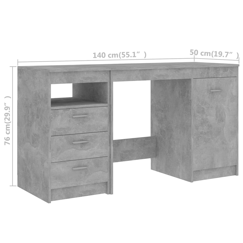 vidaXL Biurko, szarość betonu, 140x50x76 cm, materiał drewnopochodny