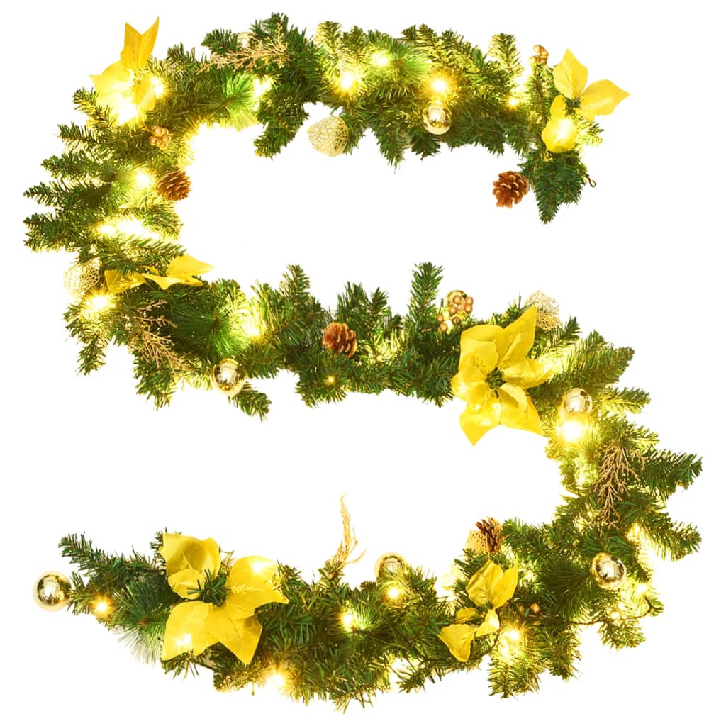 vidaXL Świąteczna girlanda z lampkami LED, zielona, 2,7 m, PVC