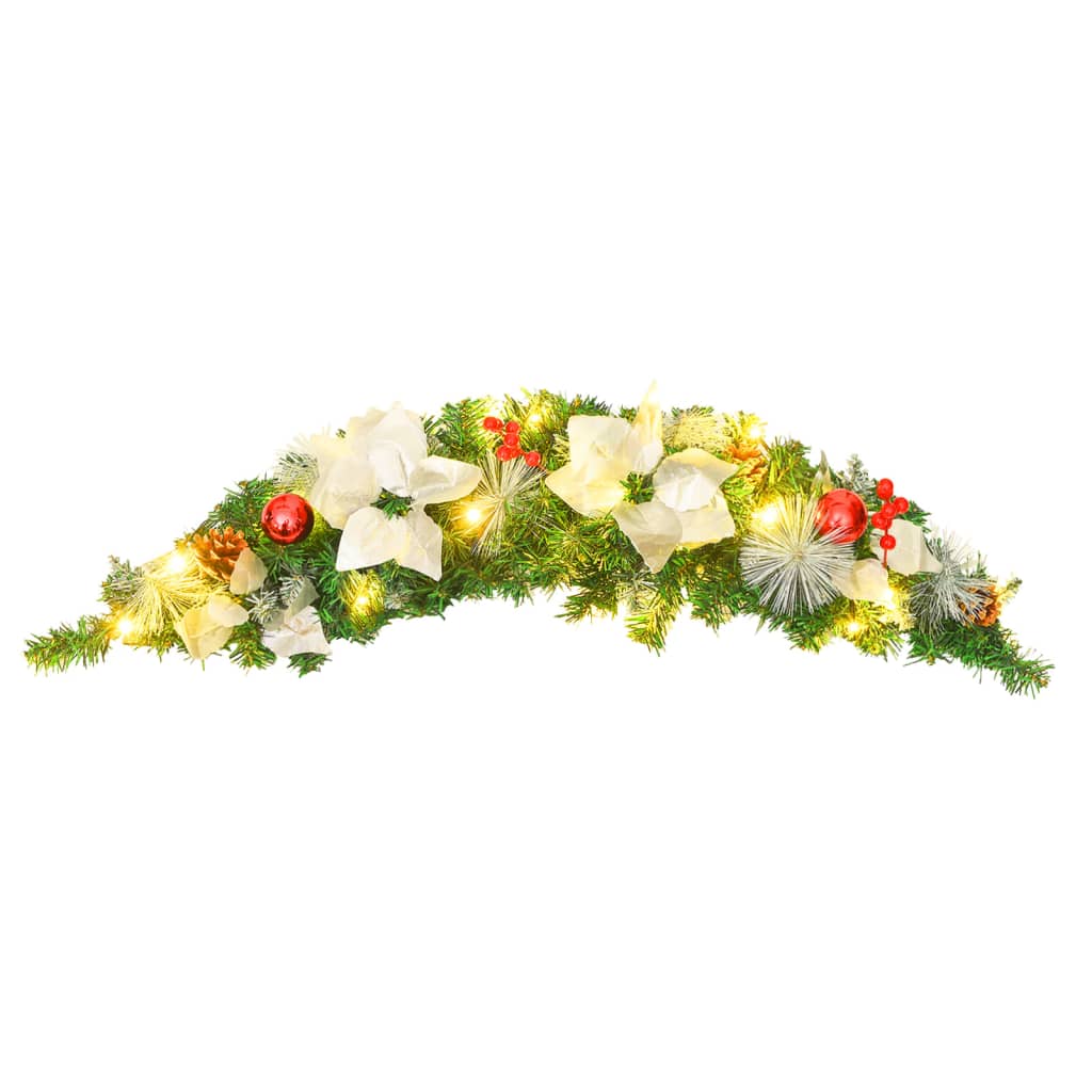 vidaXL Łuk świąteczny z girlandą i lampkami LED, zielony, 90 cm, PVC