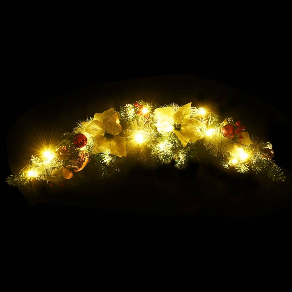 vidaXL Łuk świąteczny z girlandą i lampkami LED, zielony, 90 cm, PVC