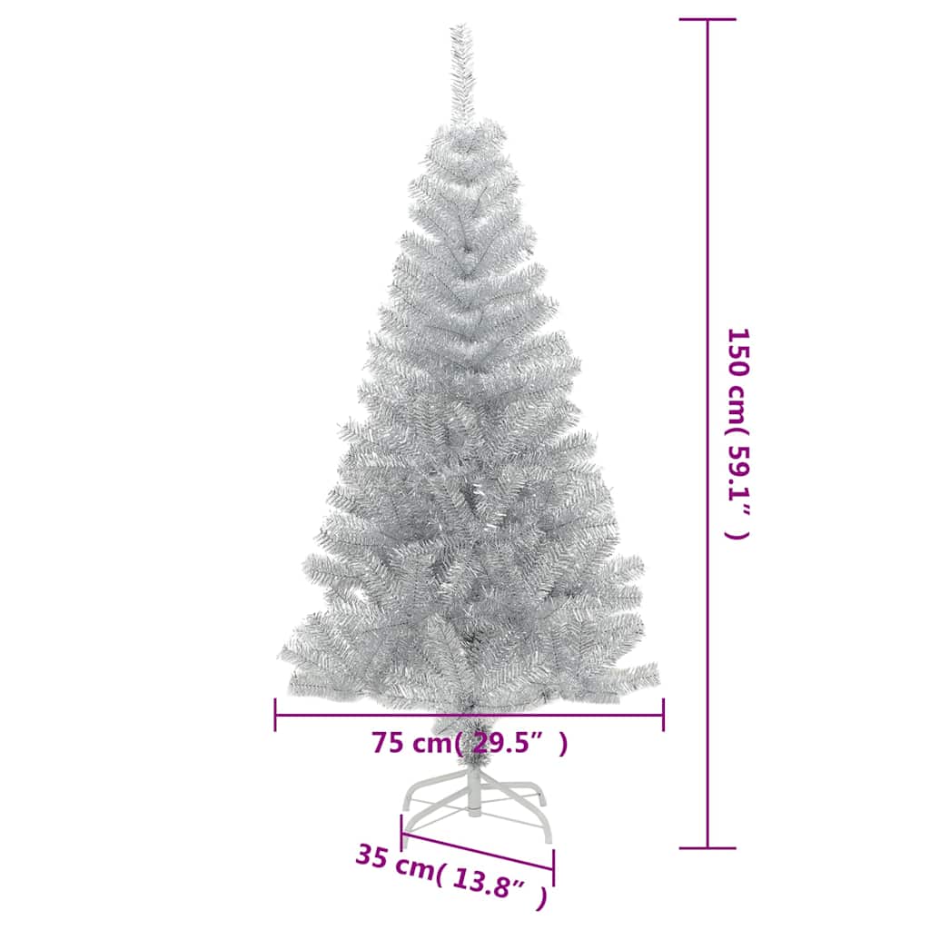 vidaXL Sztuczna choinka ze stojakiem, srebrna, 150 cm, PET