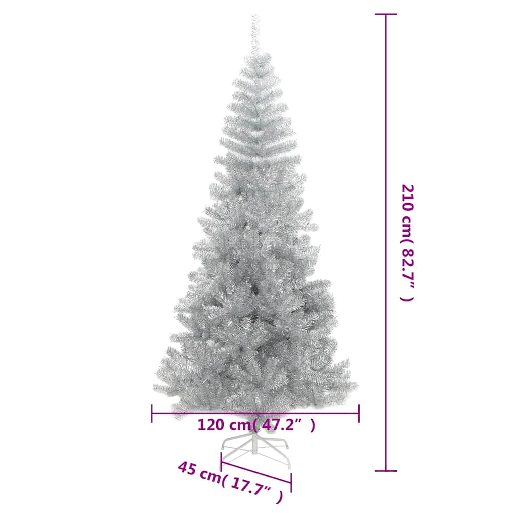 vidaXL Sztuczna choinka ze stojakiem, srebrna, 210 cm, PET