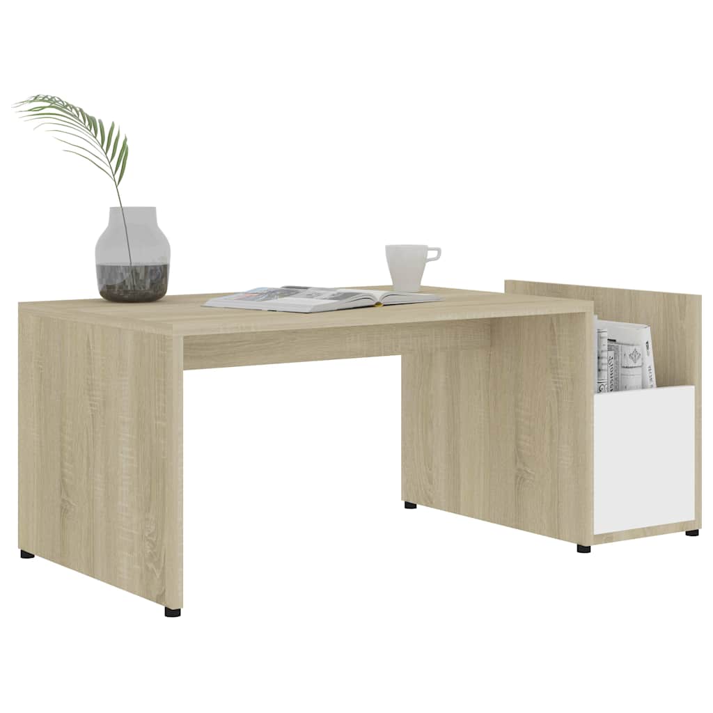 vidaXL Stolik kawowy, biel i dąb sonoma, 90x45x35 cm