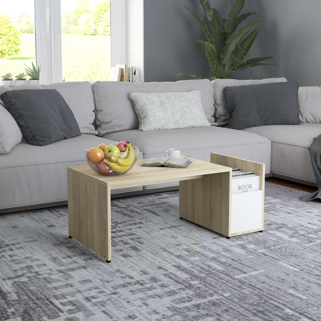 vidaXL Stolik kawowy, biel i dąb sonoma, 90x45x35 cm
