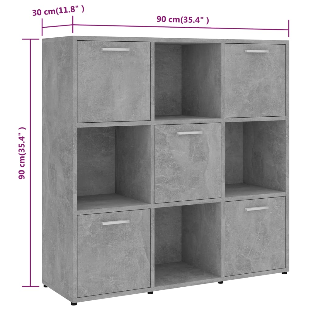vidaXL Regał, betonowy szary, 90x30x90 cm, materiał drewnopochodny