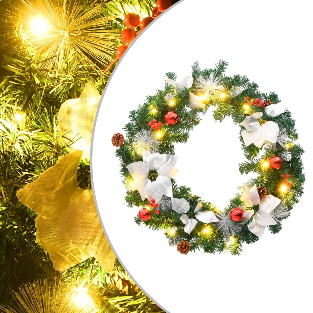 vidaXL Wieniec świąteczny z lampkami LED, zielony, 60 cm, PVC