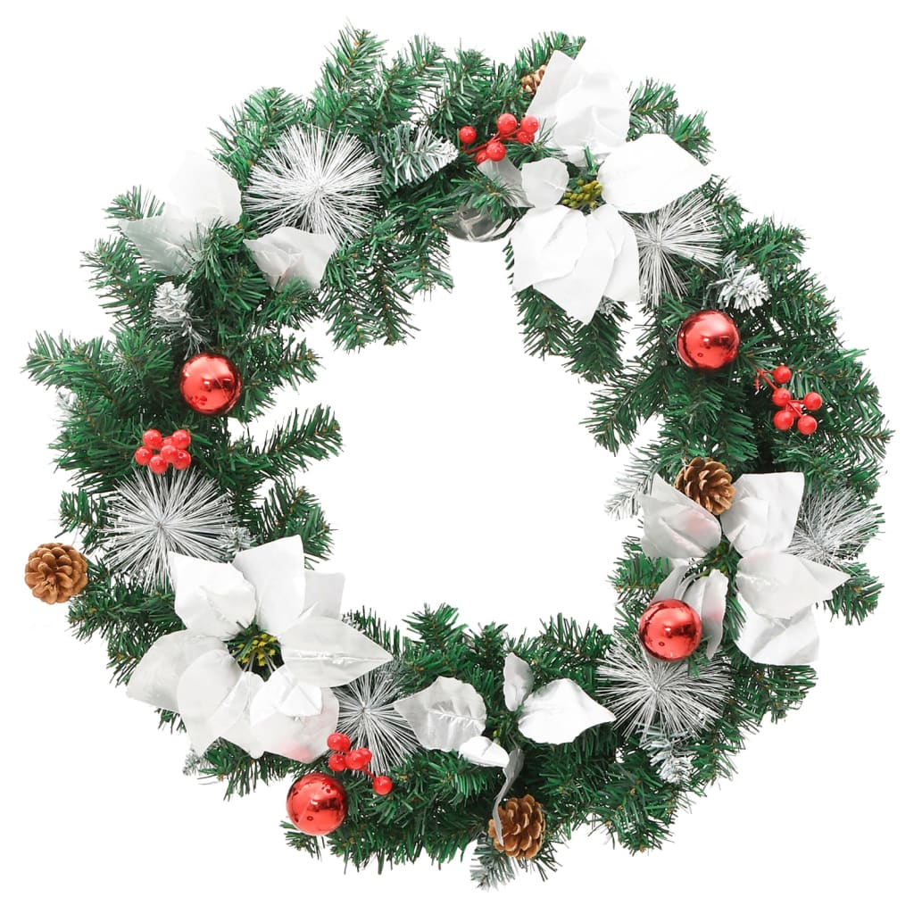 vidaXL Wieniec świąteczny z lampkami LED, zielony, 60 cm, PVC