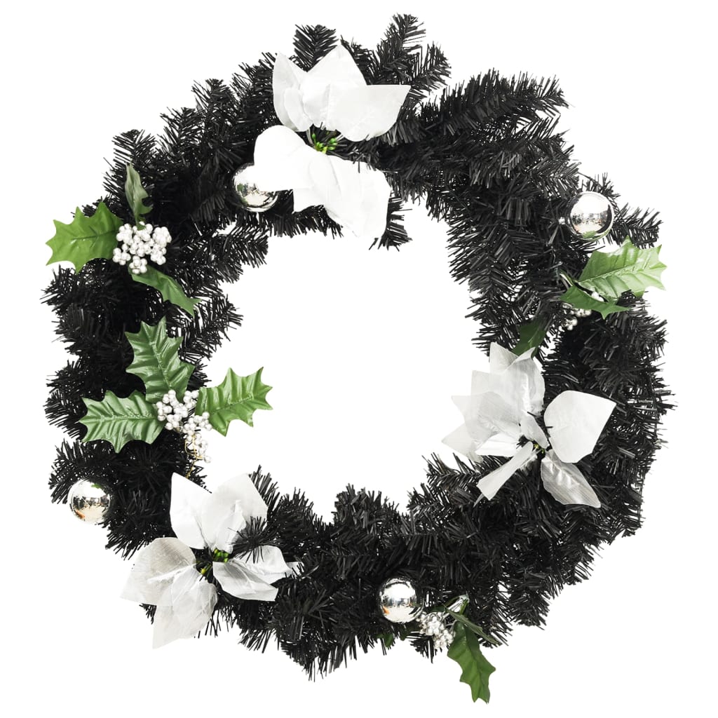 vidaXL Wieniec świąteczny z lampkami LED, czarny, 60 cm, PVC