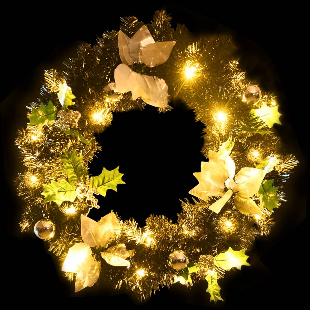 vidaXL Wieniec świąteczny z lampkami LED, czarny, 60 cm, PVC