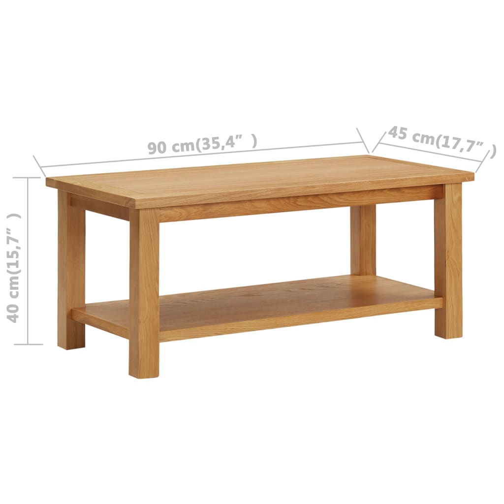 vidaXL Stolik kawowy, 90 x 45 x 40 cm, lite drewno dębowe
