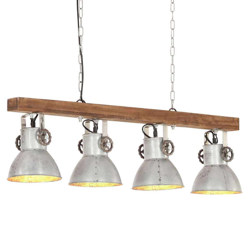 vidaXL Industrialna lampa sufitowa, srebrna, E27, drewno mango