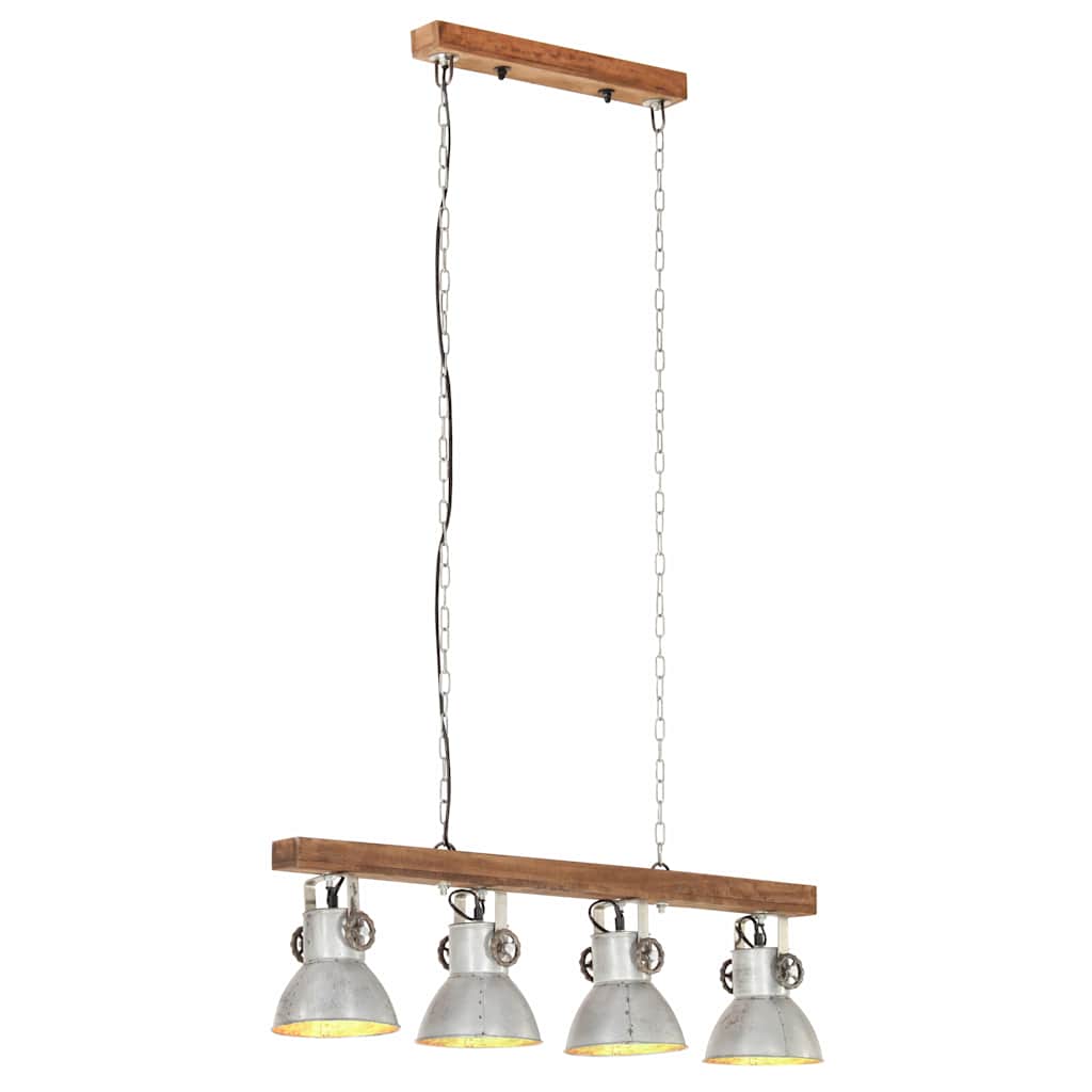 vidaXL Industrialna lampa sufitowa, srebrna, E27, drewno mango