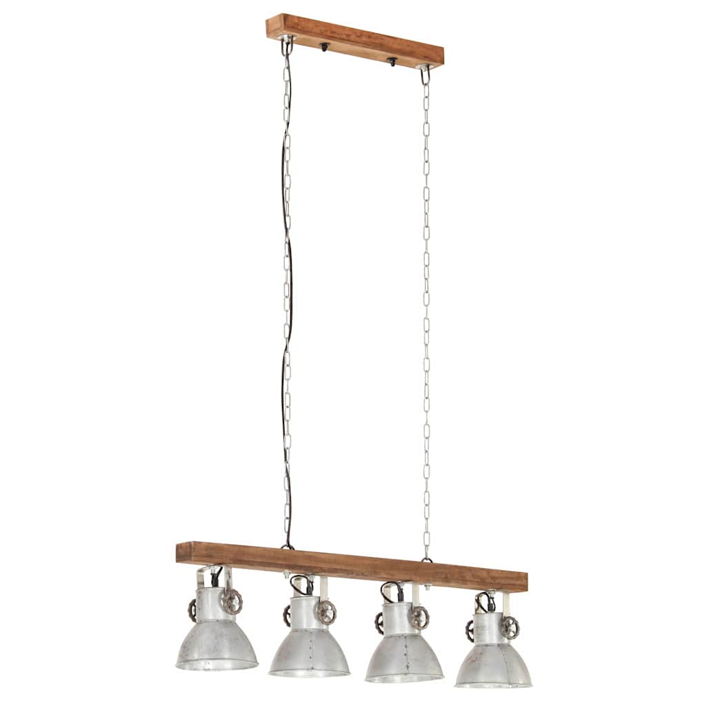 vidaXL Industrialna lampa sufitowa, srebrna, E27, drewno mango