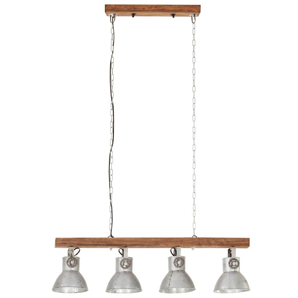 vidaXL Industrialna lampa sufitowa, srebrna, E27, drewno mango