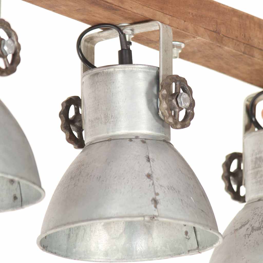 vidaXL Industrialna lampa sufitowa, srebrna, E27, drewno mango