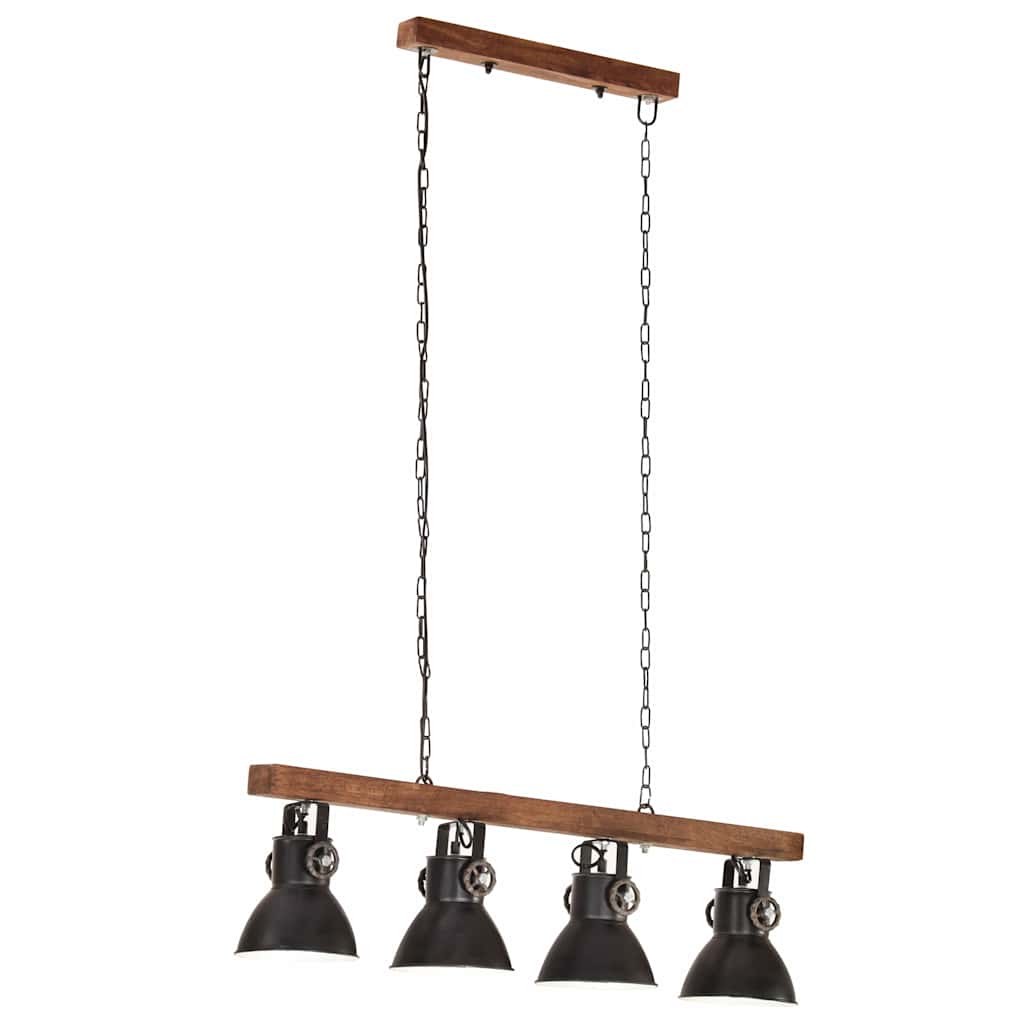 vidaXL Industrialna lampa sufitowa, czarna, E27, drewno mango