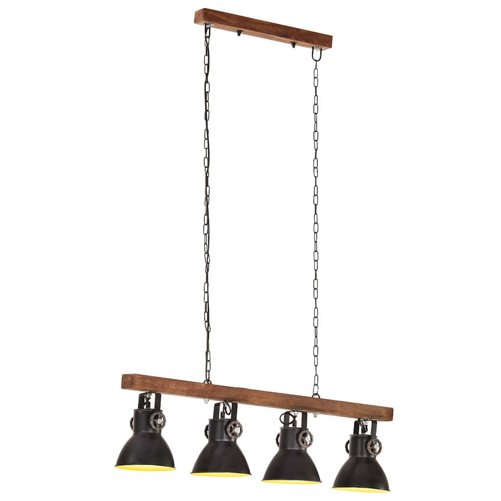 vidaXL Industrialna lampa sufitowa, czarna, E27, drewno mango