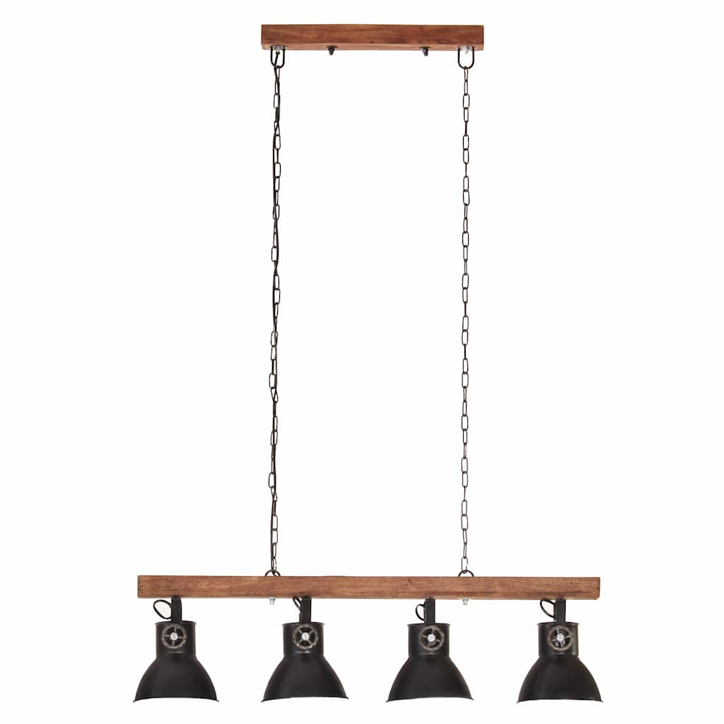 vidaXL Industrialna lampa sufitowa, czarna, E27, drewno mango