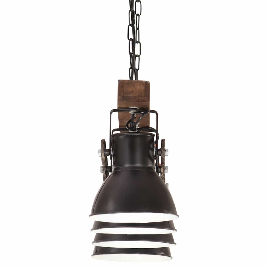 vidaXL Industrialna lampa sufitowa, czarna, E27, drewno mango