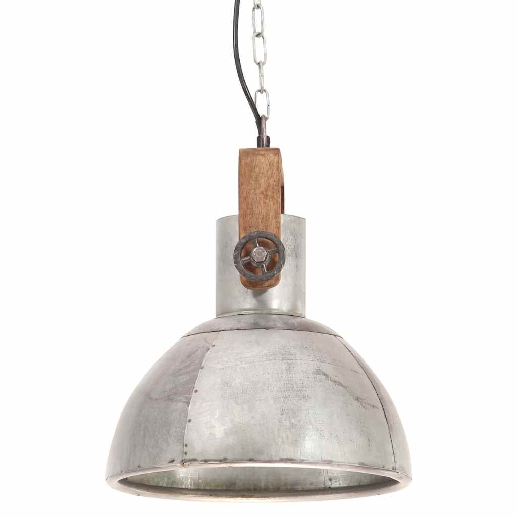 vidaXL Industrialna lampa wisząca, 25 W, srebrna, okrągła, 30 cm, E27