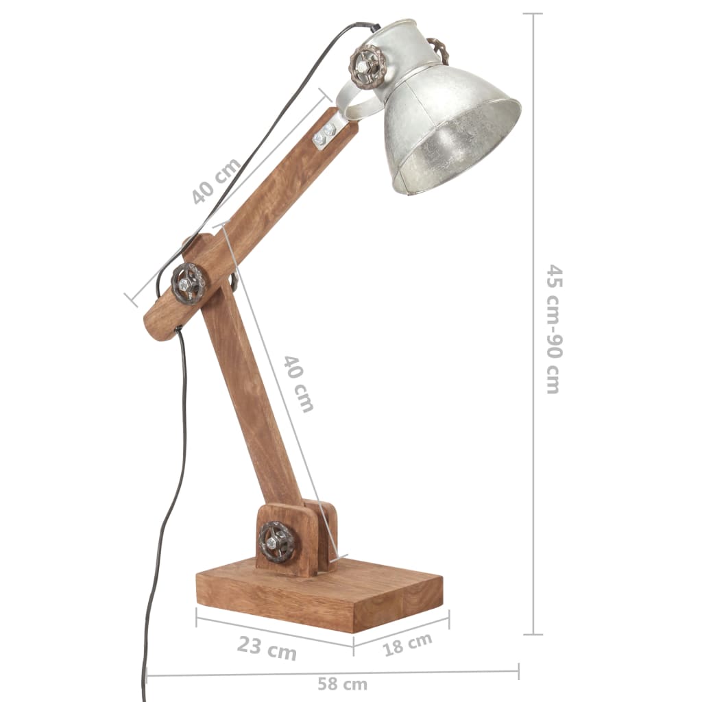 vidaXL Industrialna lampa stołowa, srebrna, okrągła, 58x18x90 cm, E27