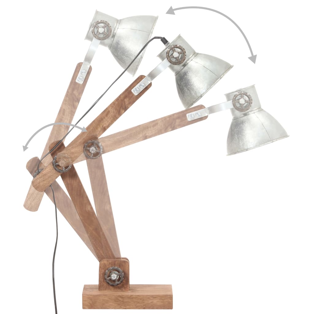 vidaXL Industrialna lampa stołowa, srebrna, okrągła, 58x18x90 cm, E27