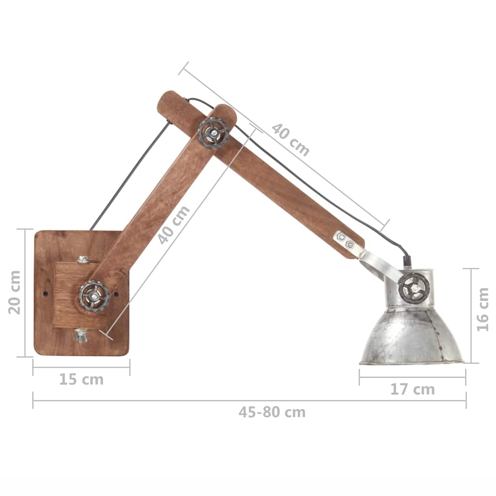 vidaXL Lampa ścienna w industrialnym stylu, srebrna, okrągła, E27