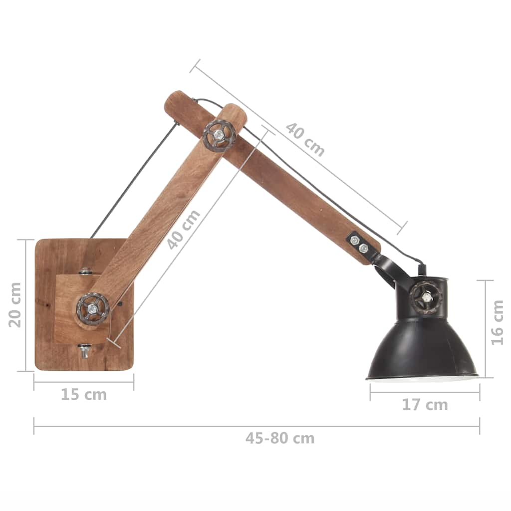 vidaXL Lampa ścienna w industrialnym stylu, czarna, okrągła, E27