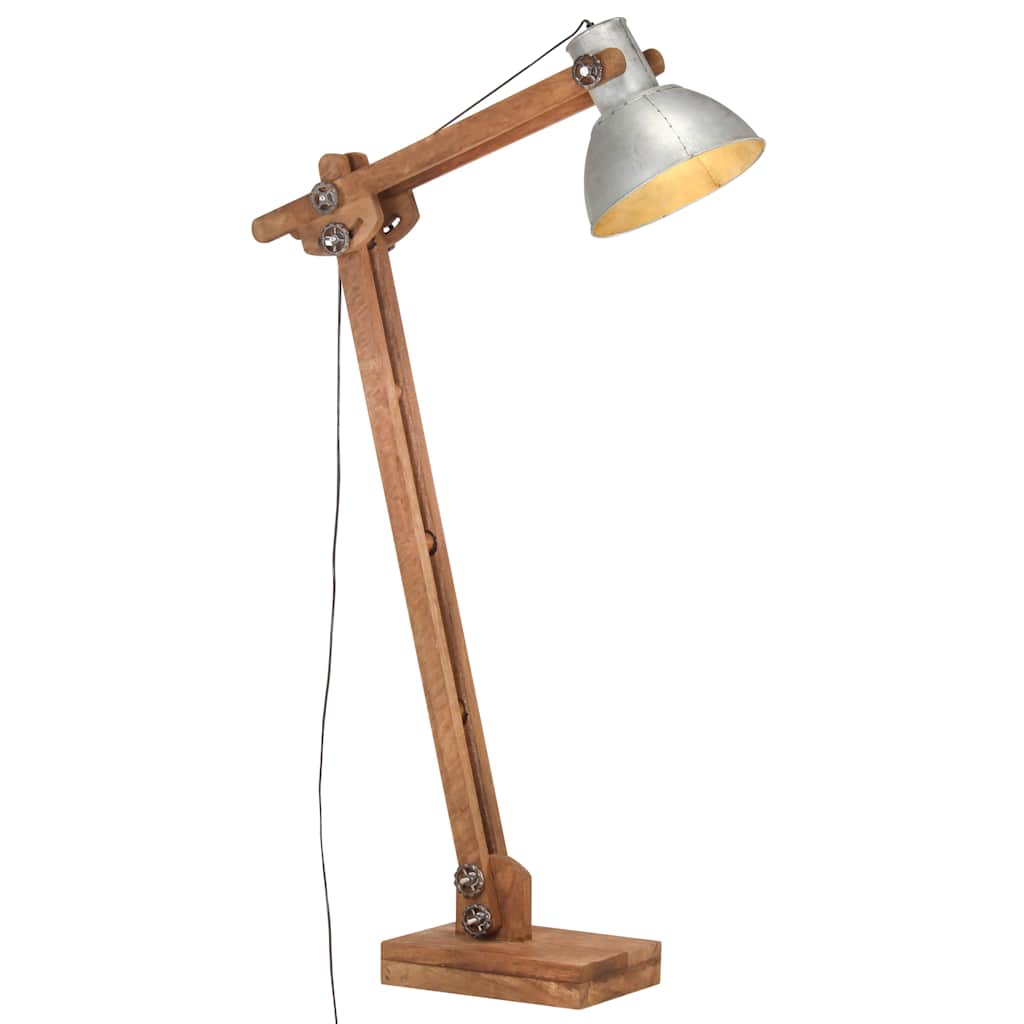 vidaXL Lampa podłogowa, srebrna, E27, lite drewno mango