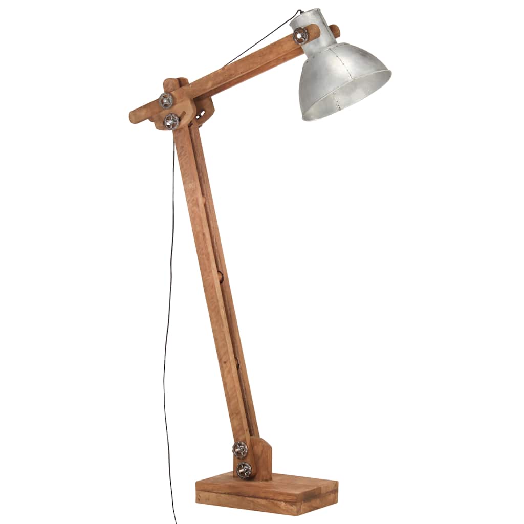 vidaXL Lampa podłogowa, srebrna, E27, lite drewno mango
