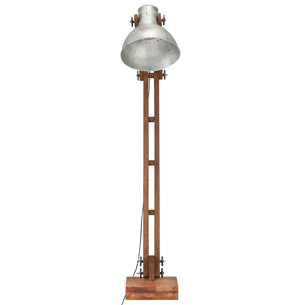 vidaXL Lampa podłogowa, srebrna, E27, lite drewno mango