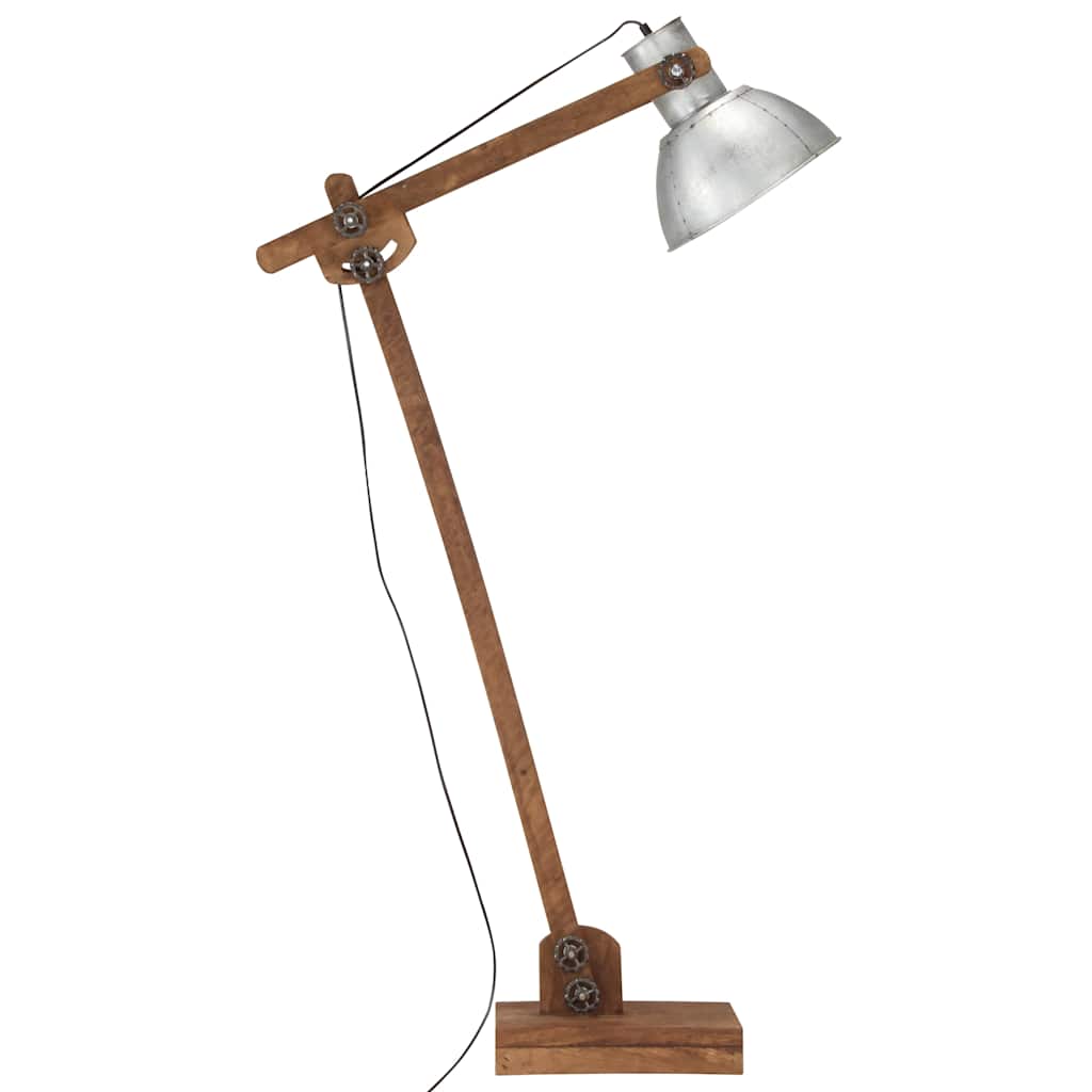 vidaXL Lampa podłogowa, srebrna, E27, lite drewno mango