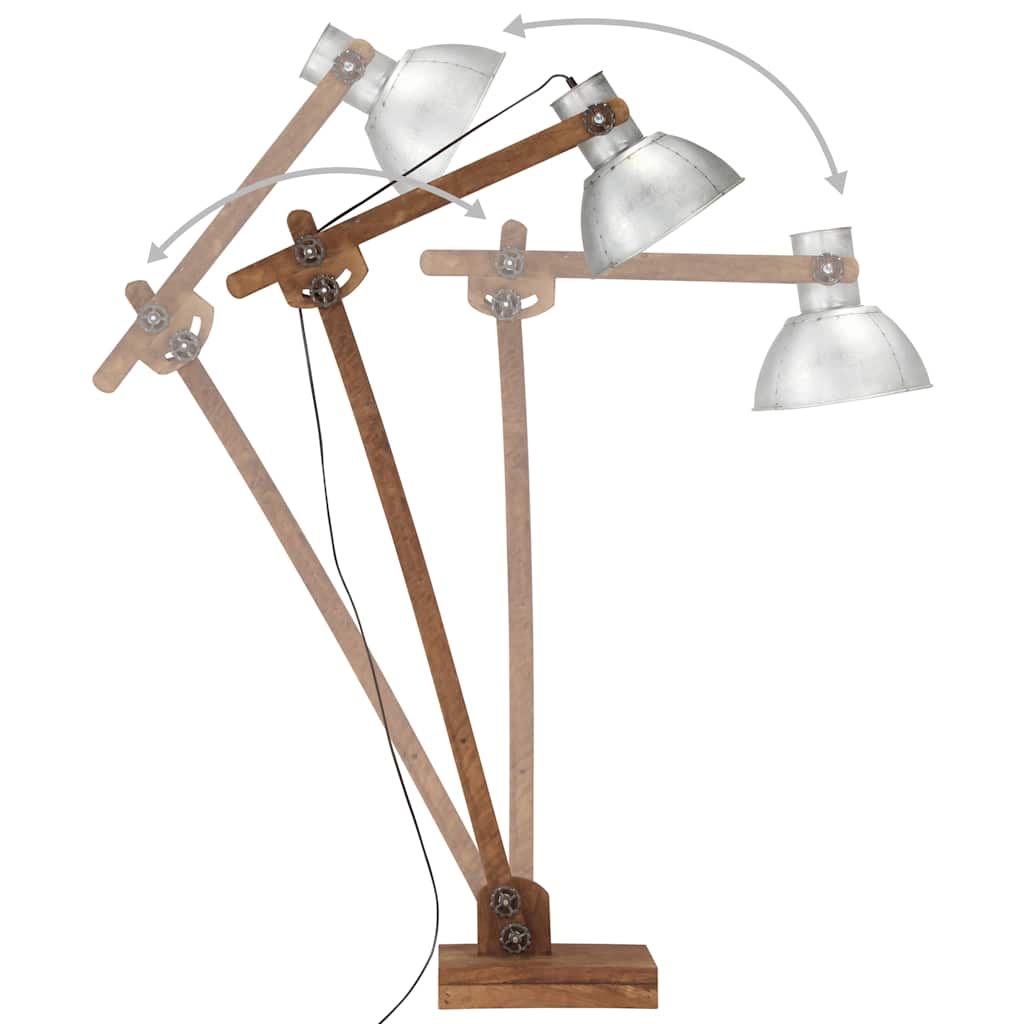 vidaXL Lampa podłogowa, srebrna, E27, lite drewno mango